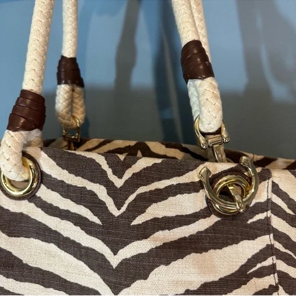 Michael Kors Marina Anchor Rope Tiger Print Shoulder Canvas Tote (+ Dust Bag) - Picture 10 of 12